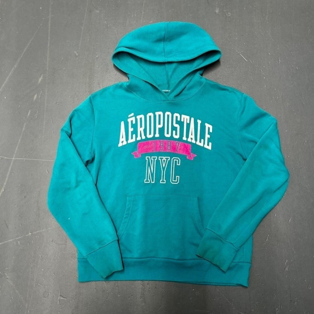 Y2k women's teal Aeropostale graphic hoodie sweatshirt Glitter print